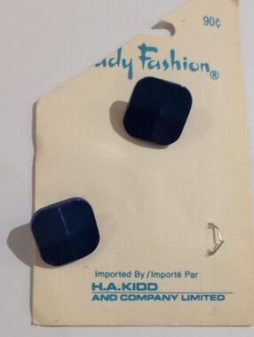 Vintage Royal/Navy Blue Facitied Square Blue Buttons Set Of 2 - 50s/60s